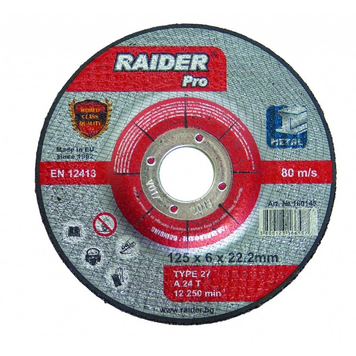 Raider 160145 fém csiszolótárcsa, mérete 125х6.0х22.2 mm