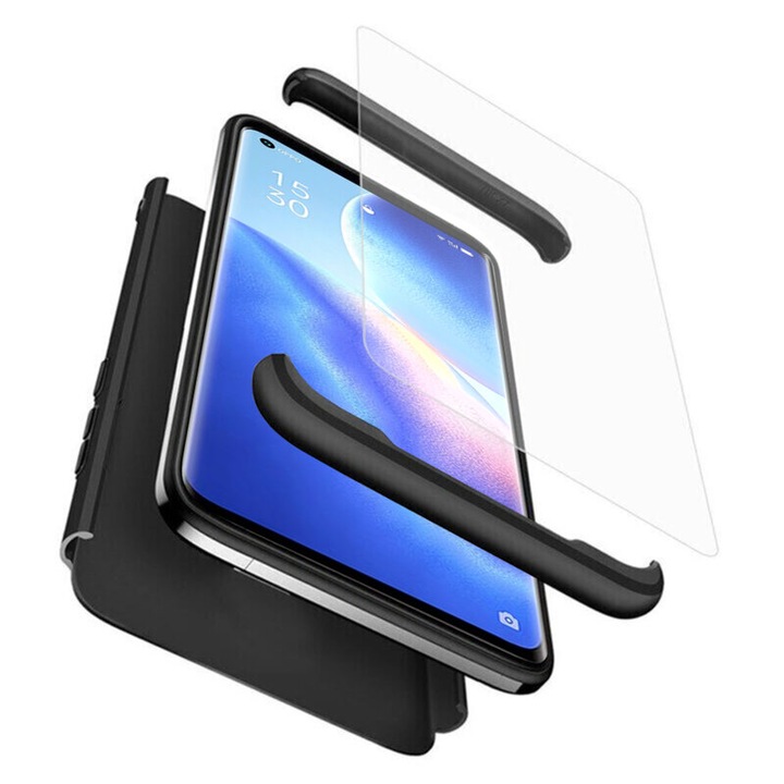 360 защитно покритие, съвместимо с Oppo Reno 5 Pro 5G, включено защитно фолио, пластмаса, черно