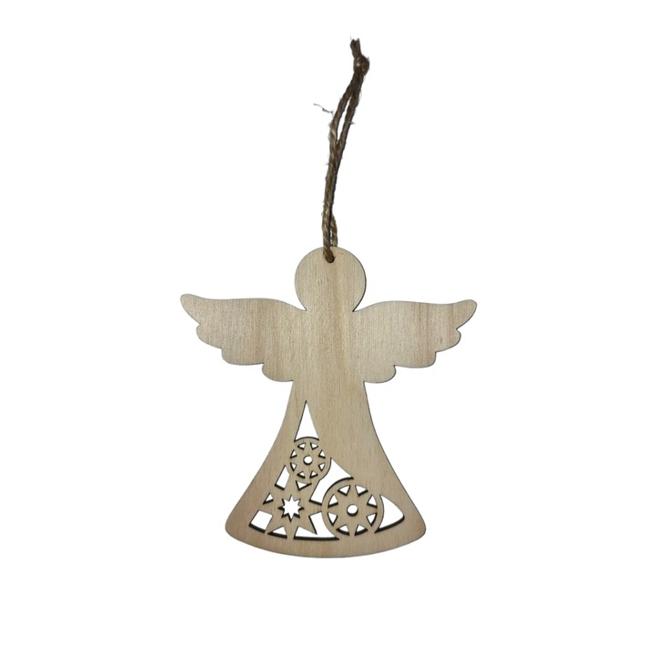 Decoratiune de Craciun ingeras din lemn, 120x115 mm, set 5 bucati