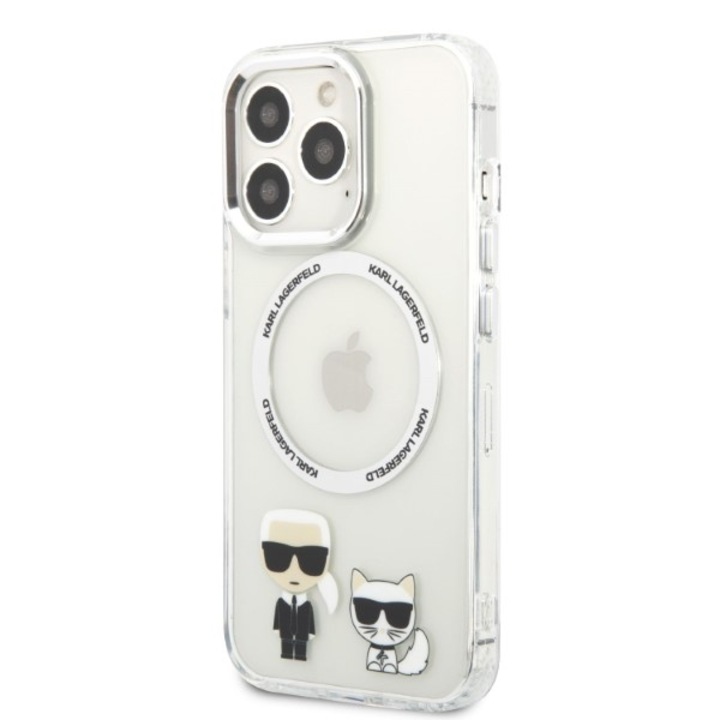 Husa pentru iPhone 13 Pro Karl Lagerfeld Karl & Choupette Aluminium Magsafe transparenta