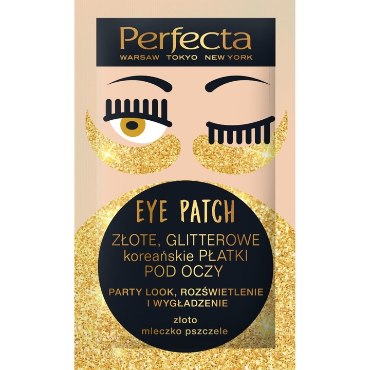 Masca pentru ochi, Perfecta, Eye Patch, Gold Glitter, 1x2 buc