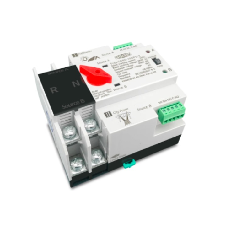 Szünetmentes kettős teljesítményű automatikus átviteli kapcsoló és inverter 2P 63A ATS, DIN-sín fotovoltaikus panelekhez