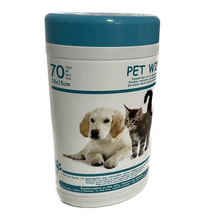 Set 70 servetele umede pentru animalute, cu cutie de depozitare si re-etansare, 18 x 15 cm, JMB-BBL6946