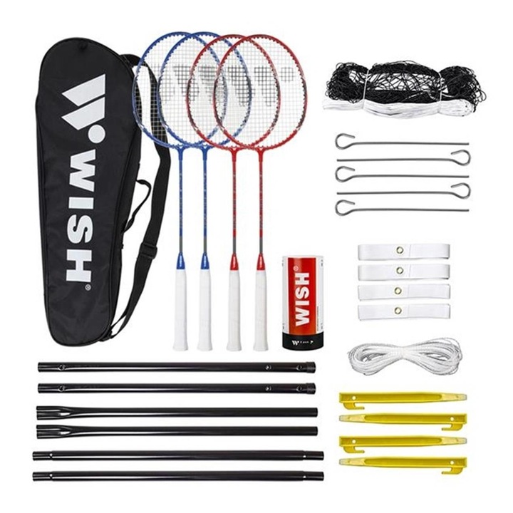 Set 4 rachete badminton, Wish, Aluminiu/Otel, Multicolor