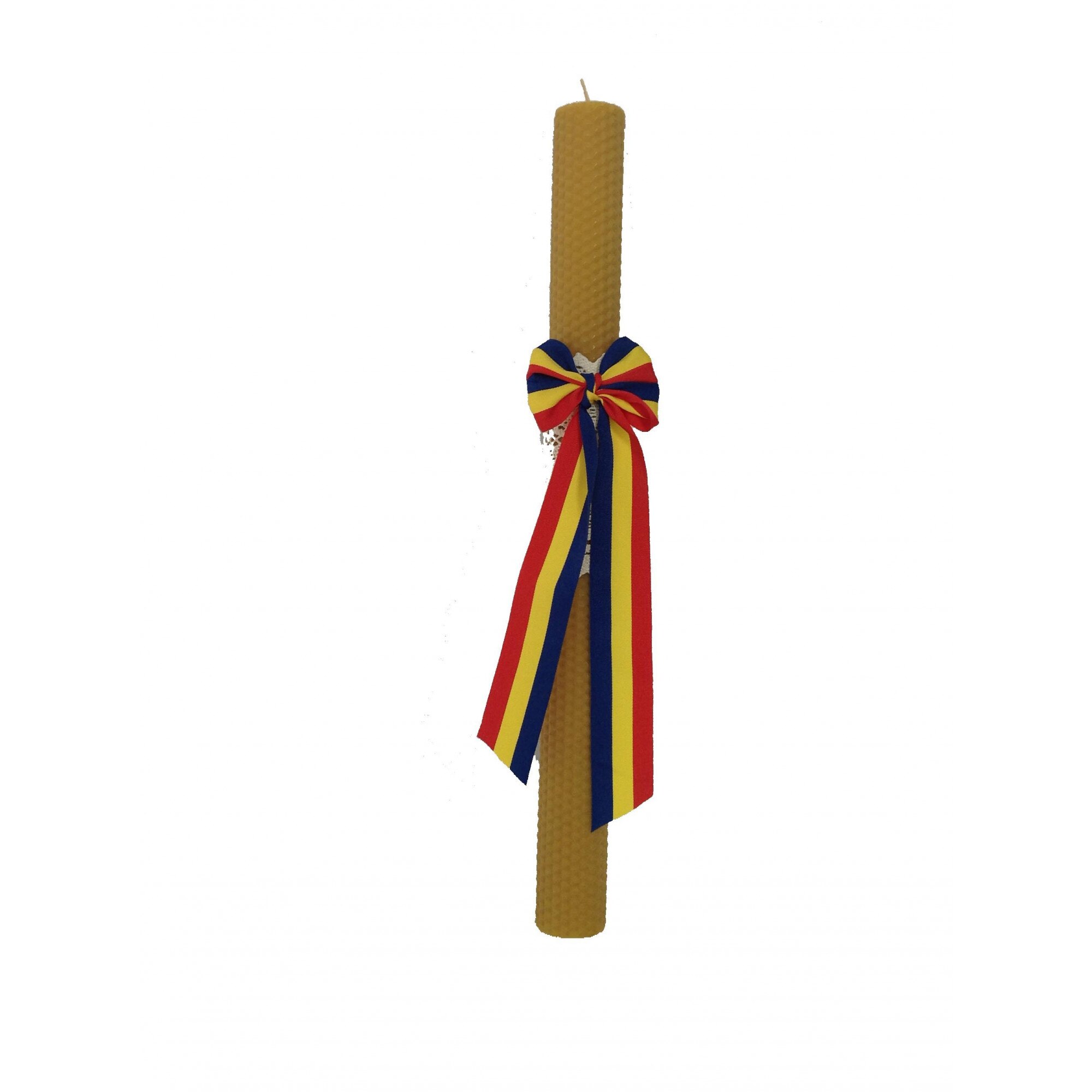 Lumanare din ceara de albine, Miceco, 3.7x41 cm, impodobita cu tricolor