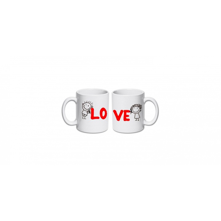 Set cani personalizate cu mesaj "LO VE" 2x300 ml