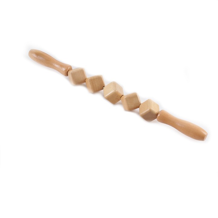 Roller profesional, din lemn, pentru masaj anticelulitic, tonifiere musculara, de relaxare, cu 5 cuburi