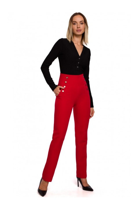 Pantaloni dama. MOE. Poliester/Elastan. Rosu. L