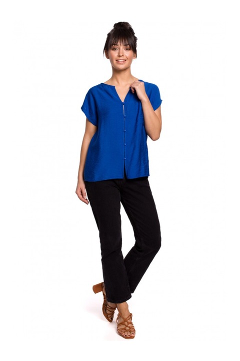 Bluza cu si nasturi, Viscoza/Poliamida, Albastru