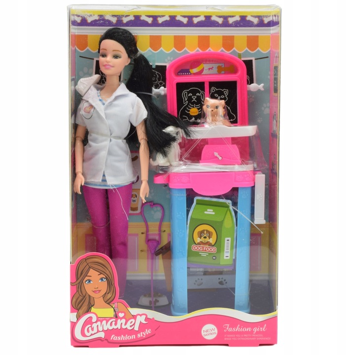 Set papusa Barbie cu accesorii, Tematica veterinar, Plastic/cauciuc, Multicolor