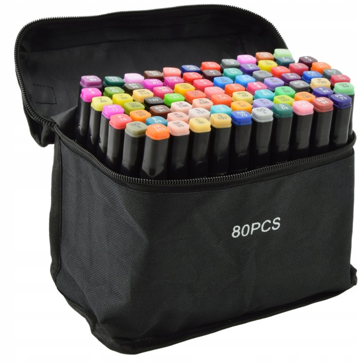 Set 80 markere duble, Varf oblic si rotund, Multicolor