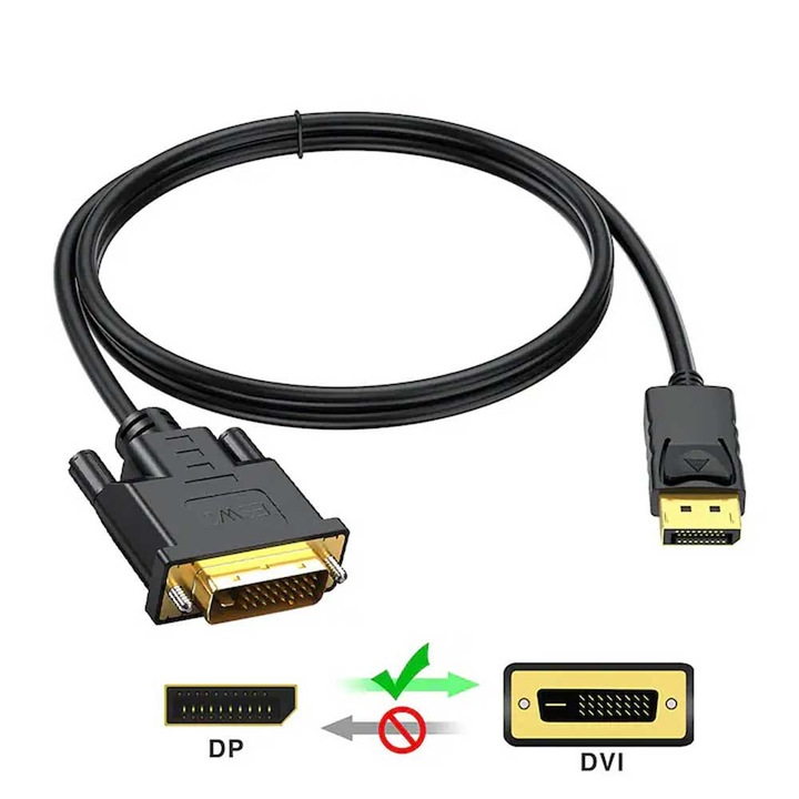 Cablu DisplayPort la DVI, JESWO®, 1.8m, 1080P@60Hz, Plug & Play, Unidirectional, Negru