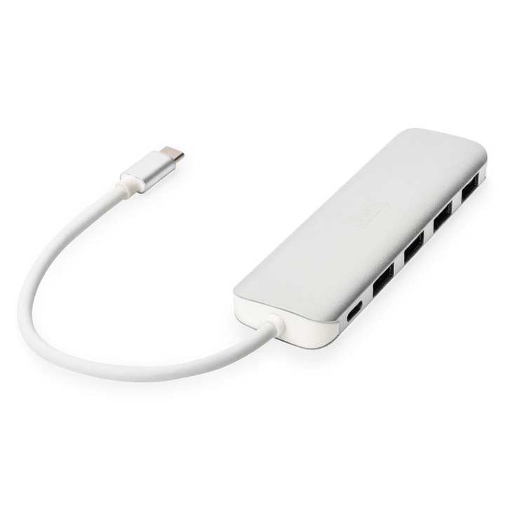 Хъб USB 3.0 TYPE-C, Digitus, Алуминий, 4 порта, Сребрист