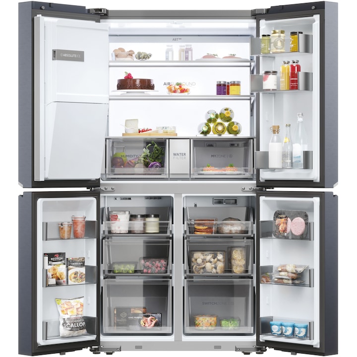 Side by side Cube HAIER HCR7918EIMB, 601 l, Clasa E, Total No Frost, Compresor inverter, Dozator apa si gheata Absolute Ice, H 177.5 cm, Negru