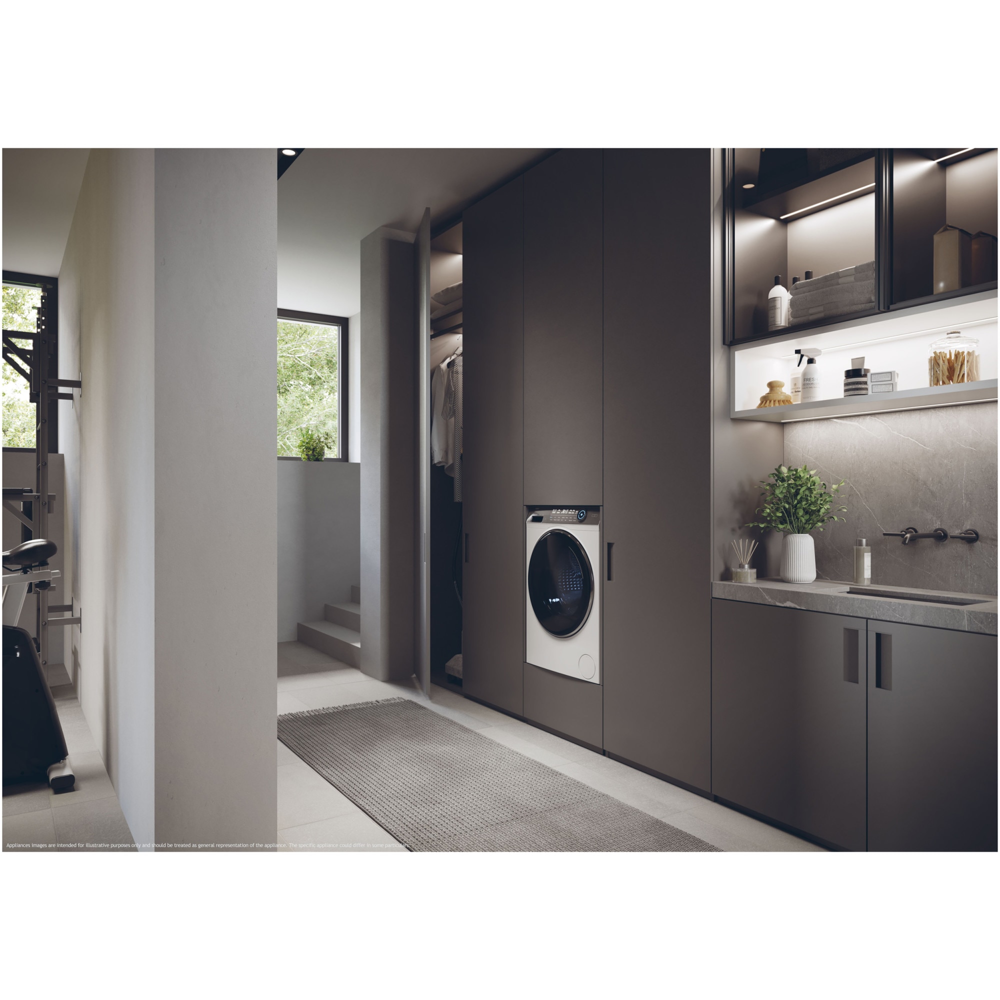 Masina de spalat rufe Slim Haier HW90G-B14979TU1, 9 kg, 1400 rpm, Clasa B, Motor Direct Motion, Refresh, ABT, Steam, Drum light, Dual spray, Pillow Drum, WIFI, Display Led cu Touch control, iTime, Smart Detecting, Alb