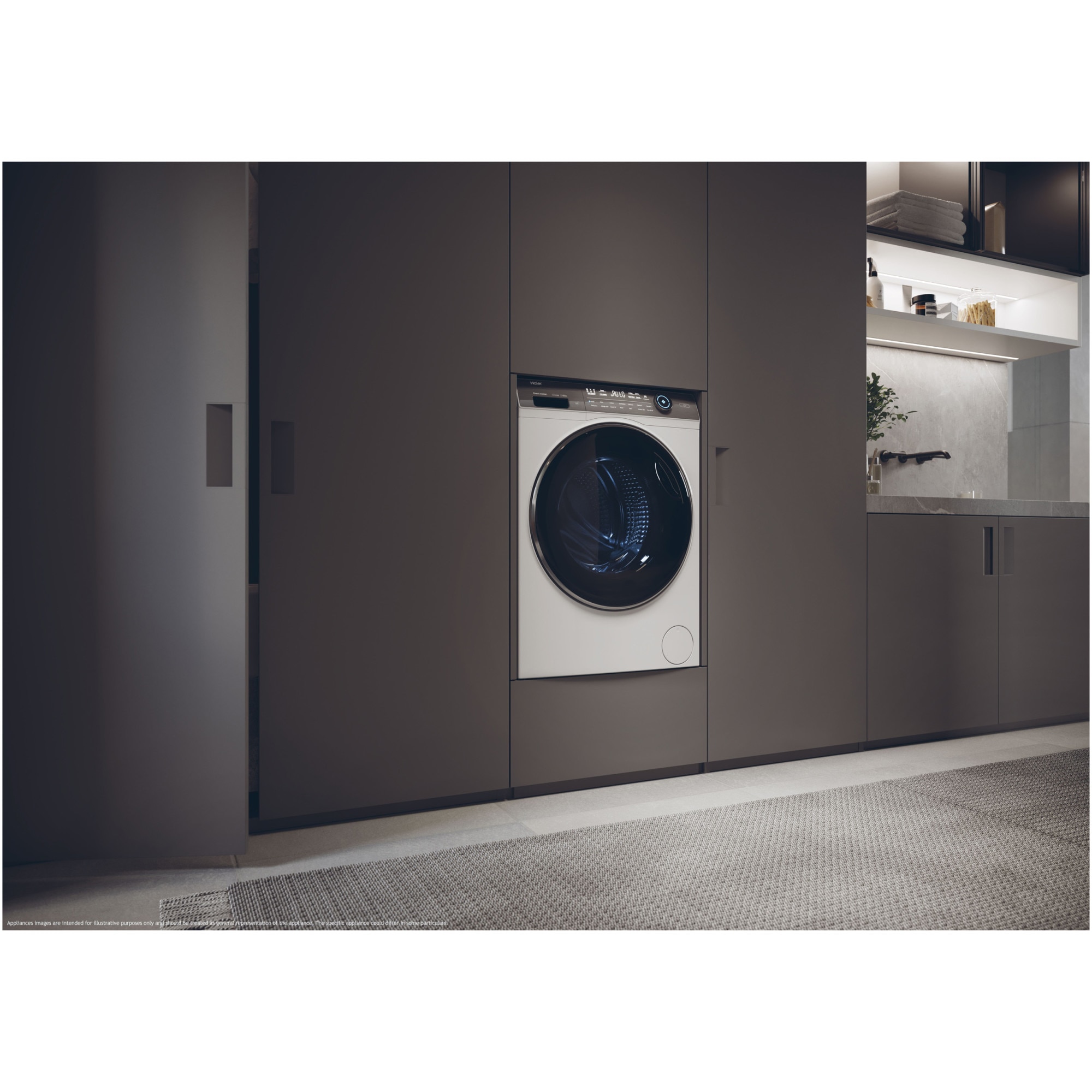 Masina de spalat rufe Slim Haier HW90G-B14979TU1, 9 kg, 1400 rpm, Clasa B, Motor Direct Motion, Refresh, ABT, Steam, Drum light, Dual spray, Pillow Drum, WIFI, Display Led cu Touch control, iTime, Smart Detecting, Alb