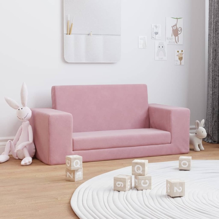 Детски диван 2 в 1, Zakito Europe, plus, розов, 84x38x34см, със свалящ се калъф