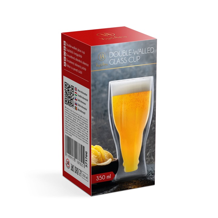 Vog & Arths 57176G Duplafalú party üvegpohár, sörös, üdítős design, 350 ml