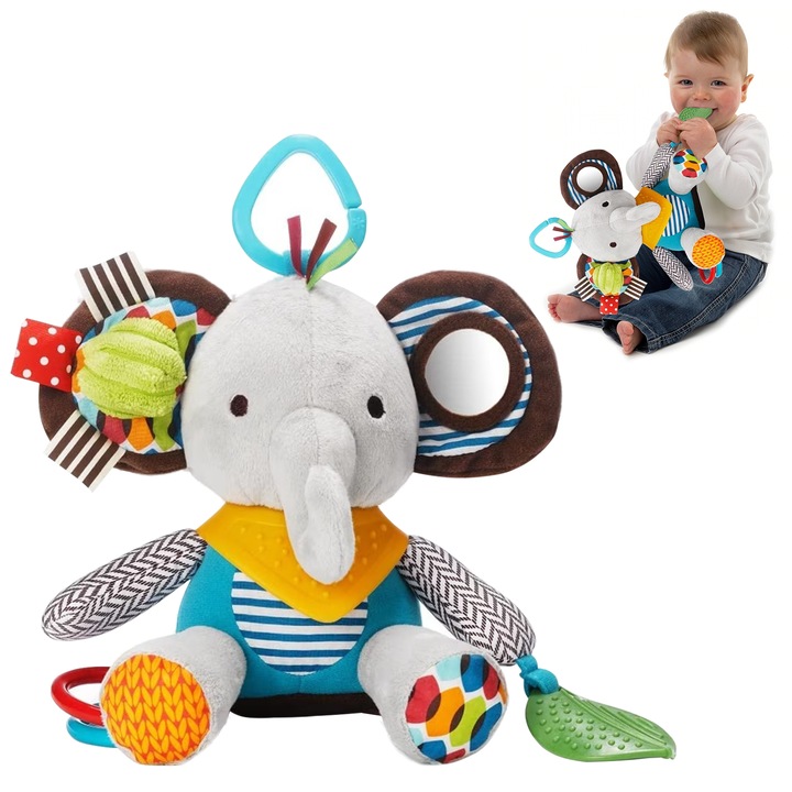 Jucarie Elefant cu texturi senzoriale, multicolor