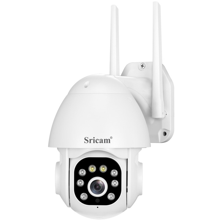 Camera de supraveghere 5MP WIFI Sricam SH039B Plus SriHome, Exterior, UltraHD 4K, Conectare Telefon / PC, Night Vision Color, Alarma, Auto Tracking, Rezistenta la Apa, alb