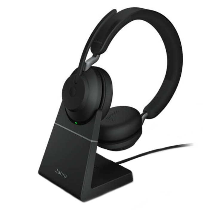 Безжични слушалки с микрофон Jabra Evolve2 65 MS, Стойка за зареждане, USB-C, Черни