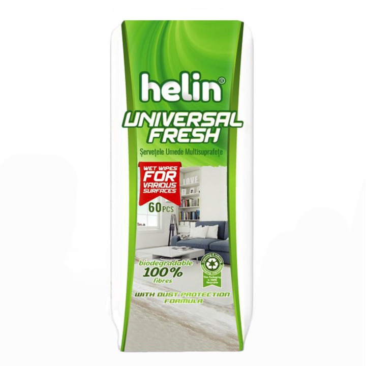 Мокри кърпички Helin Universal Fresh Wipes, %100 биоразградими, 60 бр