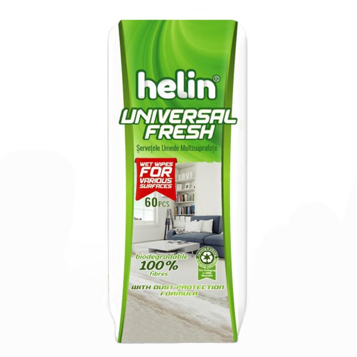 Servetele umede Helin Universal Fresh Wipes, %100 biodegradable, 60 buc