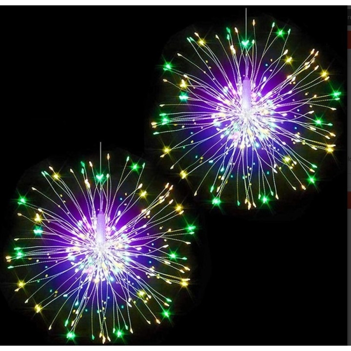 Instalatie De Craciun SIKS 5 Tip Focuri De Artificii Decorative, Interconectabila,500 Led, 8 Moduri De Iluminare, Lungime 5m, Multicolor