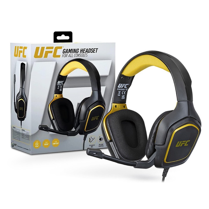 Konix UFC Vezetékes Gamer Headset - Fekete-Sárga