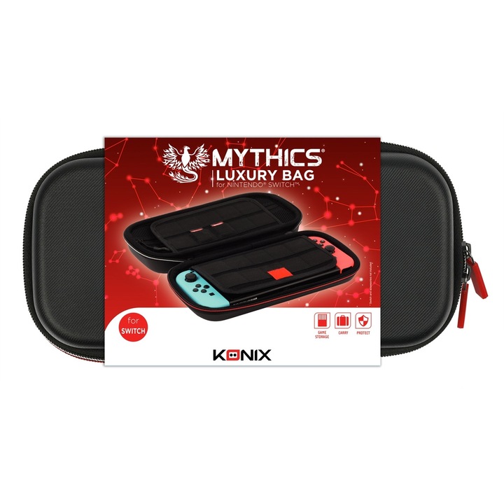 Carcasa de transport pentru Nintendo Switch, Konix, Mythics, Negru