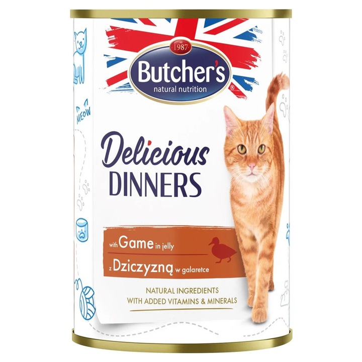 Hrana umeda pentru pisici, Butcher's Delicious dinners, vanat in aspic, 400 g