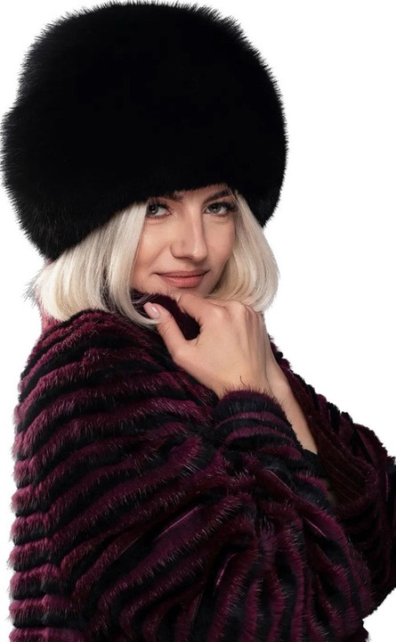 Caciula din blana naturala de vulpe polara, Tip melc, Negru