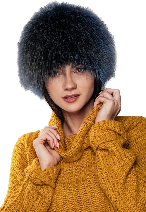 Fes din blana naturala de vulpe, Model spicat, Albastru, Marime universala