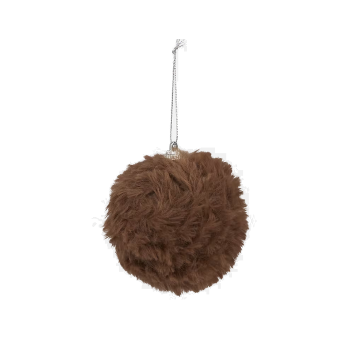 Decoratiune glob de craciun din plush, diametru 8 cm Maro