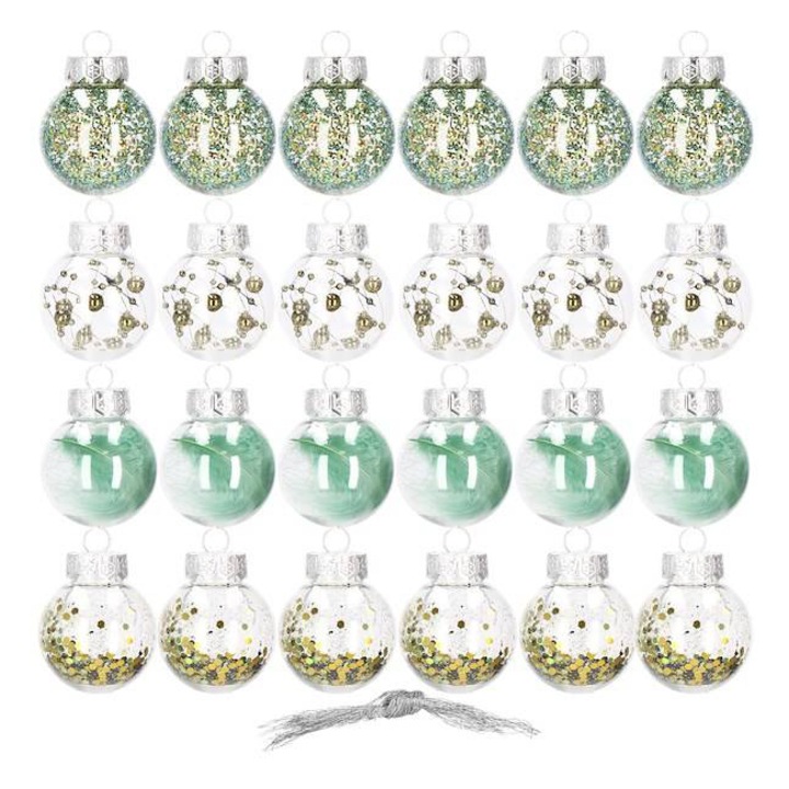 Set globuri de Craciun Inedit, 24 bucati, 5cm, transparente si verde