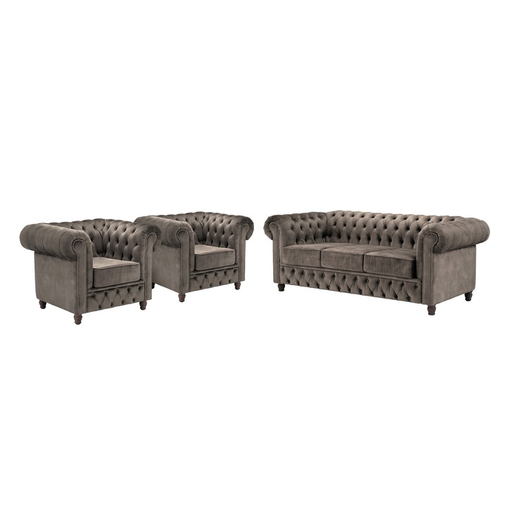 Set Premium Canapele Chesterfield 3-1-1 Locuri, Chocolate