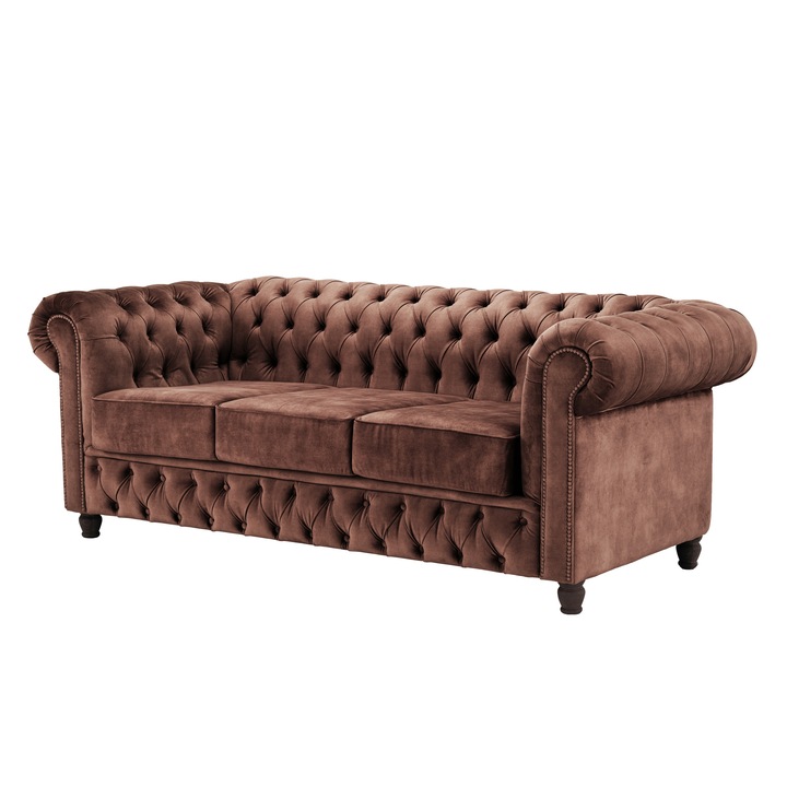 Canapea Premium Chesterfield 3 Locuri, Terra 205 x 90 x 80 cm
