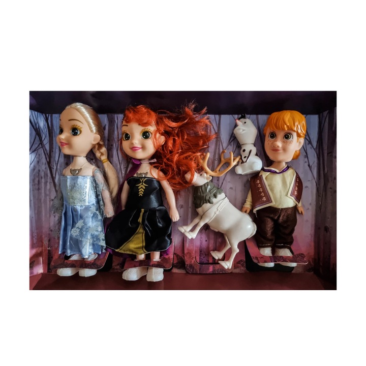 Set figurine Frozen II cu Elsa, Ana, Olaf, Sven si Kristoff
