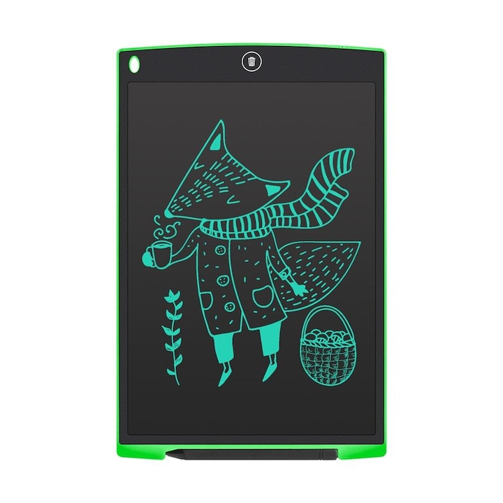 Детски графичен таблет за рисуване 12 инча диагонал с бутон за изтриване и молив - Зелен
