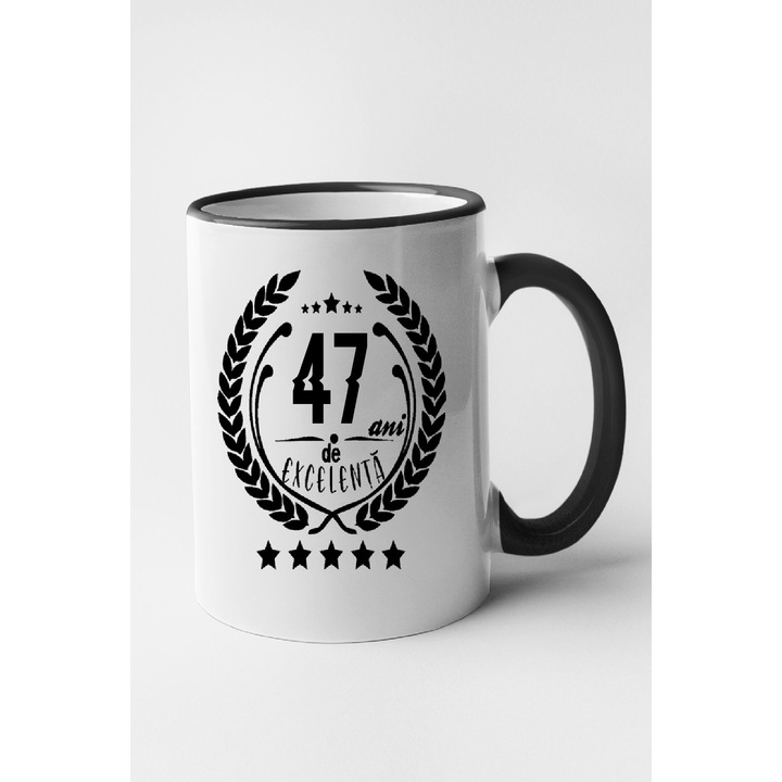 Cana personalizata cu interior negru, "47 ani de excelenta", 330 ml