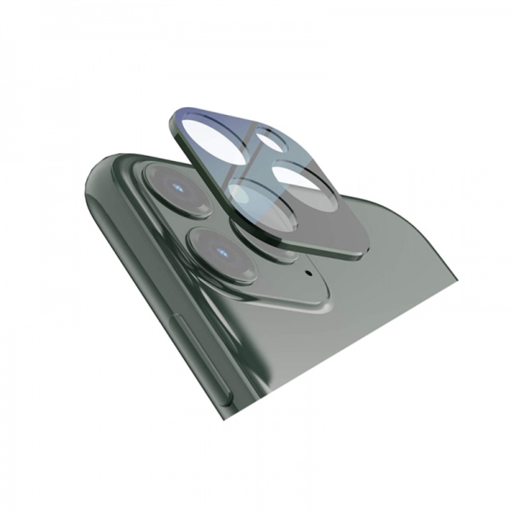 Защитен протектор за камера, безопасно стъкло и метална рамка за iPhone 11 Pro / 11 Pro Max, зелено