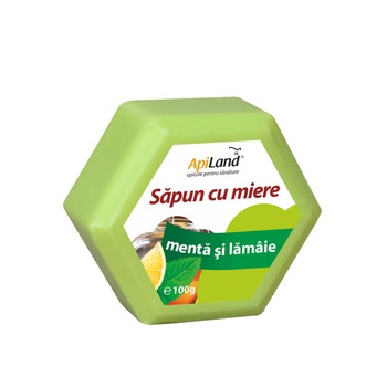 Sapun Natural Miere, Menta si Lamaie, Apiland, 100gr Sapun Natural Miere, Menta si Lamaie, Apiland, 100gr