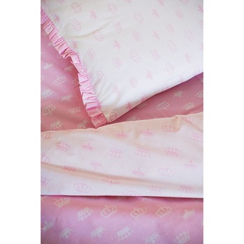 Lenjerie Princess 2 fete, alb cu roz, 160x200cm Lenjerie Princess 2 fete, alb cu roz, 160x200cm