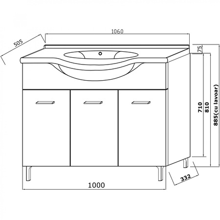 Baza mobilier cu trei usi Kring Smart, 100x81x33.2cm, alb
