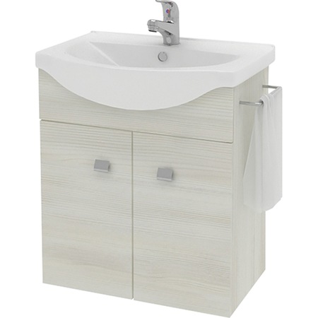 Baza mobilier Kring Zaffiro, cu doua usi, lavoar ceramic si suport prosop, 56.5x65x42.5cm, Alb