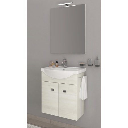 Baza mobilier Kring Zaffiro, cu doua usi, lavoar ceramic si suport prosop, 56.5x65x42.5cm, Alb