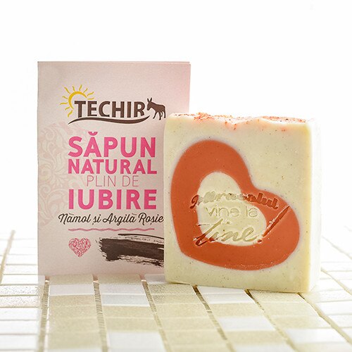 Sapun natural Techir plin de iubire cu namol si argila rosie, 120g