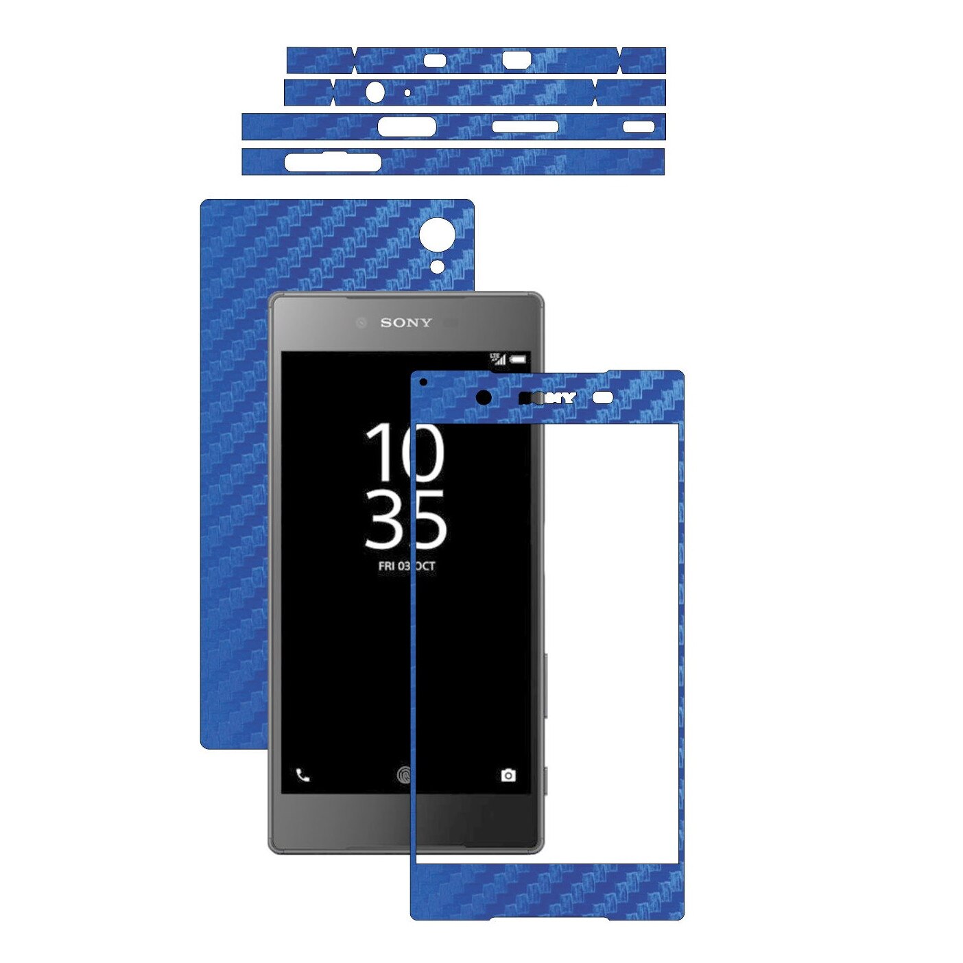 Folie de protectie Carbon Skinz, Husa de tip Skin Adeziv pentru Carcasa, Carbon Albastru dedicata Sony Xperia Z5 Premium