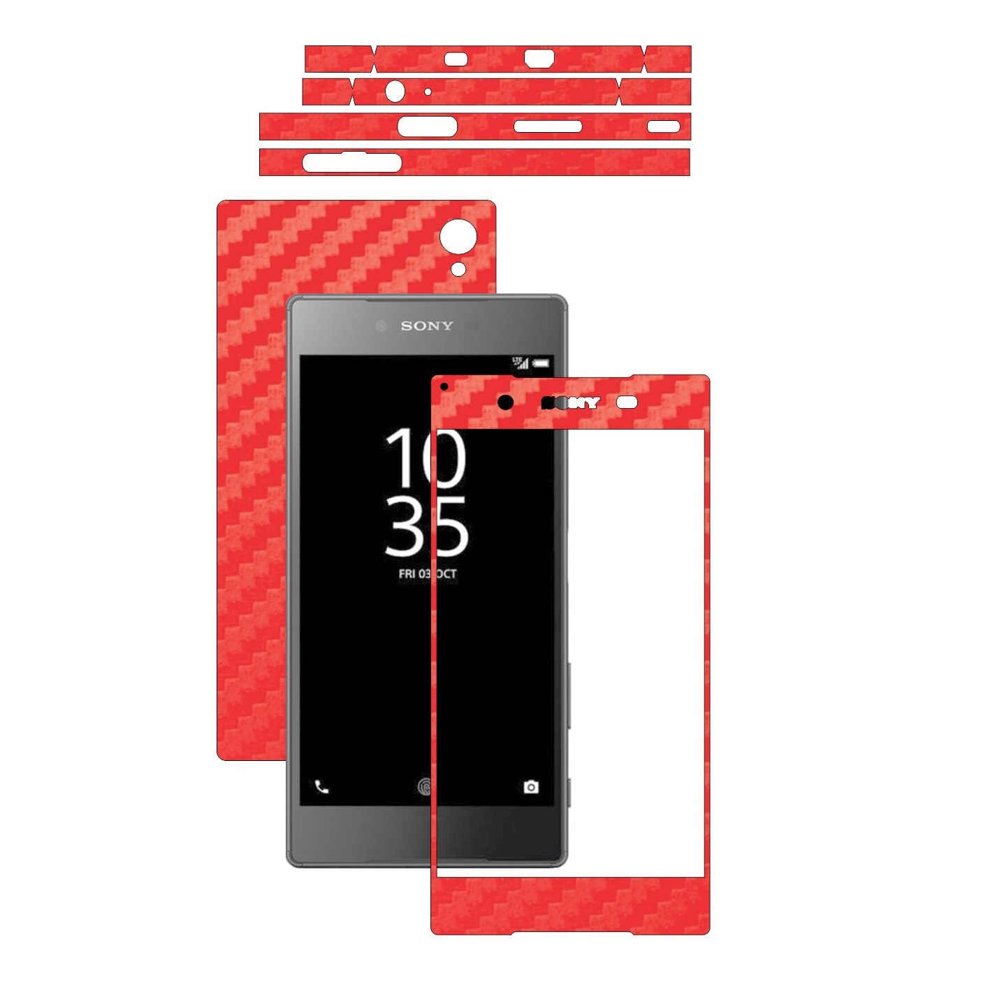Folie de protectie Carbon Skinz, Husa de tip Skin Adeziv pentru Carcasa, Carbon Rosu dedicata Sony Xperia Z5 Premium