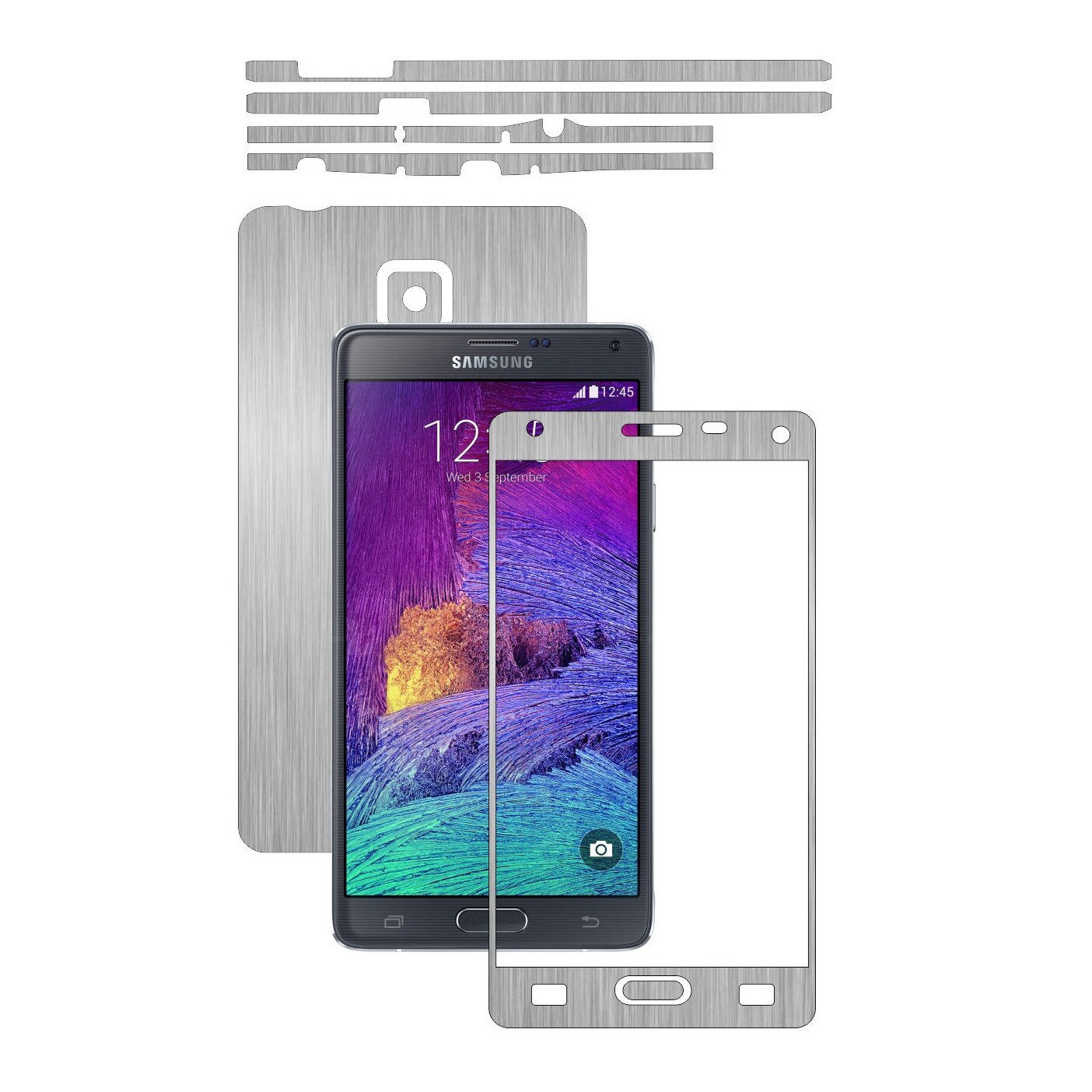 Folie de protectie Carbon Skinz, Husa de tip Skin Adeziv pentru Carcasa, Brushed Argintiu dedicata Samsung Galaxy Note 4